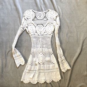 Rat & Boa White Crochet Long Sleeve Dress